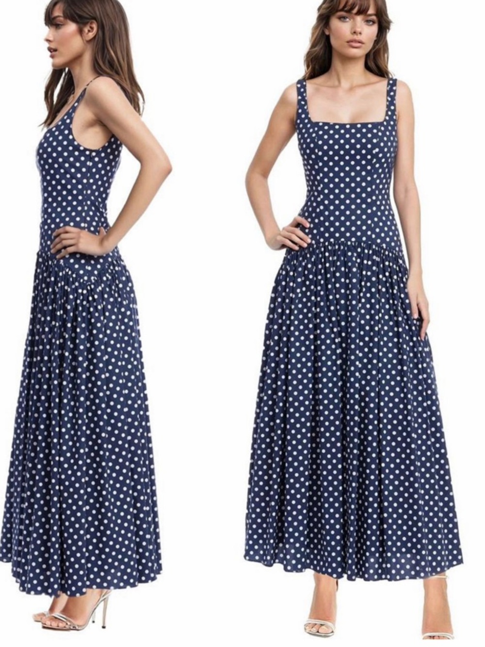 Jewel Badgley Mischka Women's Isla Polka Dot Drop Waist Maxi Dress Blur Size 6 - Picture 2 of 8